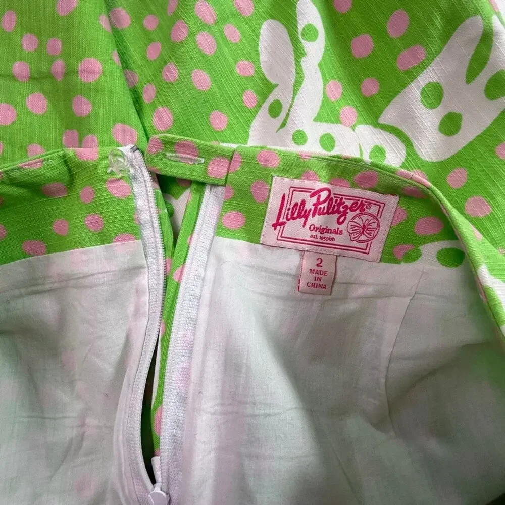 Lilly Pulitzer Originals Pink Green Crab Print Cotton Mini Skirt Coastal Size 2